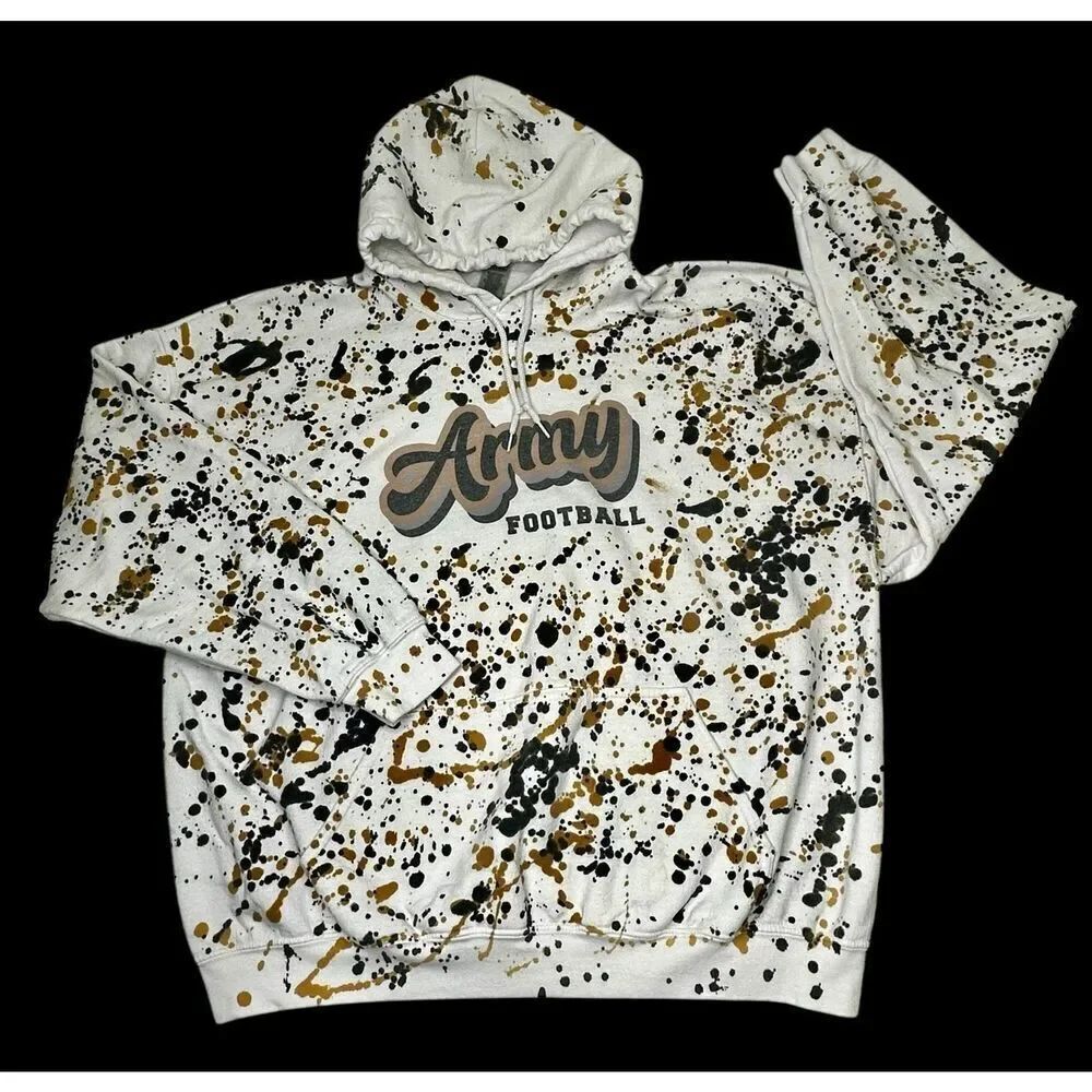 Army Football Paint Blotch Spatter White Hoodie Sweatshirt Size XXL/ 2XL